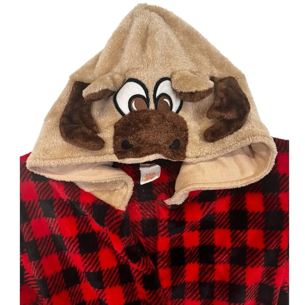 Cat &‎ Jack | Red Black Deer Hoodie Long Sleeve Belt Bathrobe 8/10
